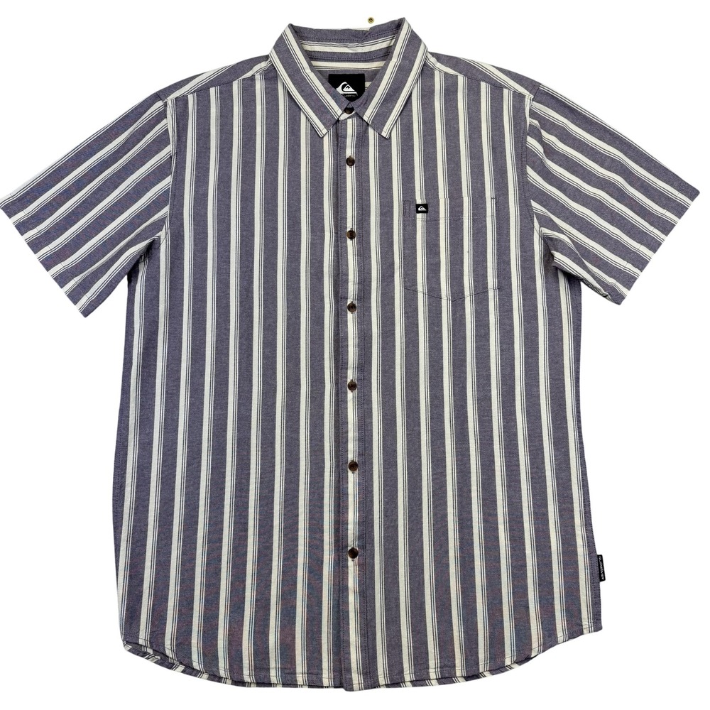 Quiksilver Mens Large Sunset Purple Oxford Stripe Short Sleeve Shirt QSM15SW025